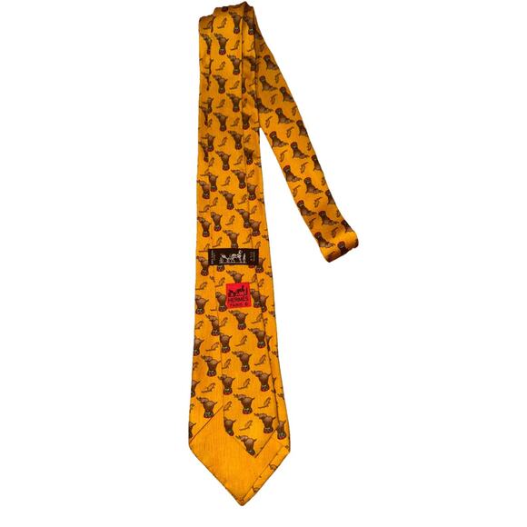 Hermes Mens Tie Circus Elephants & Mice Yellow 7681 TA 3.5" (W) x 57" (L) EUC - Picture 2 of 8
